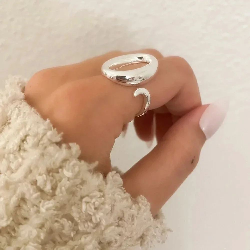 925 Sterling Silver Chunky Oval Ring Minimalist Thick Bold Ring